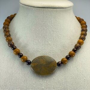 Beautiful Unsigned Artisan Jasper Beaded Boho Statement Necklace